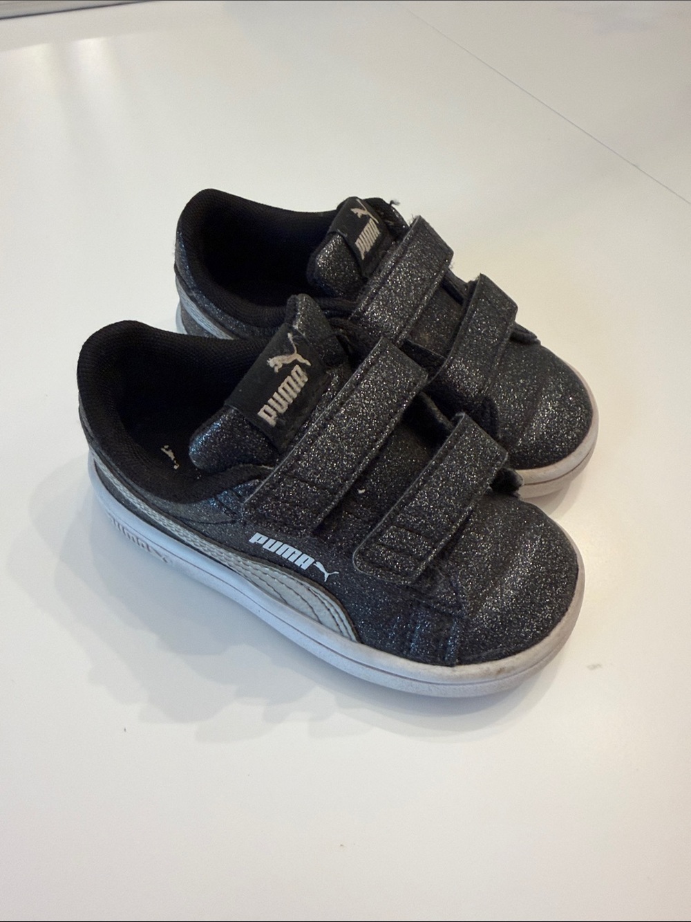 Puma Kids Black Glitter Double Velcro Sneakers